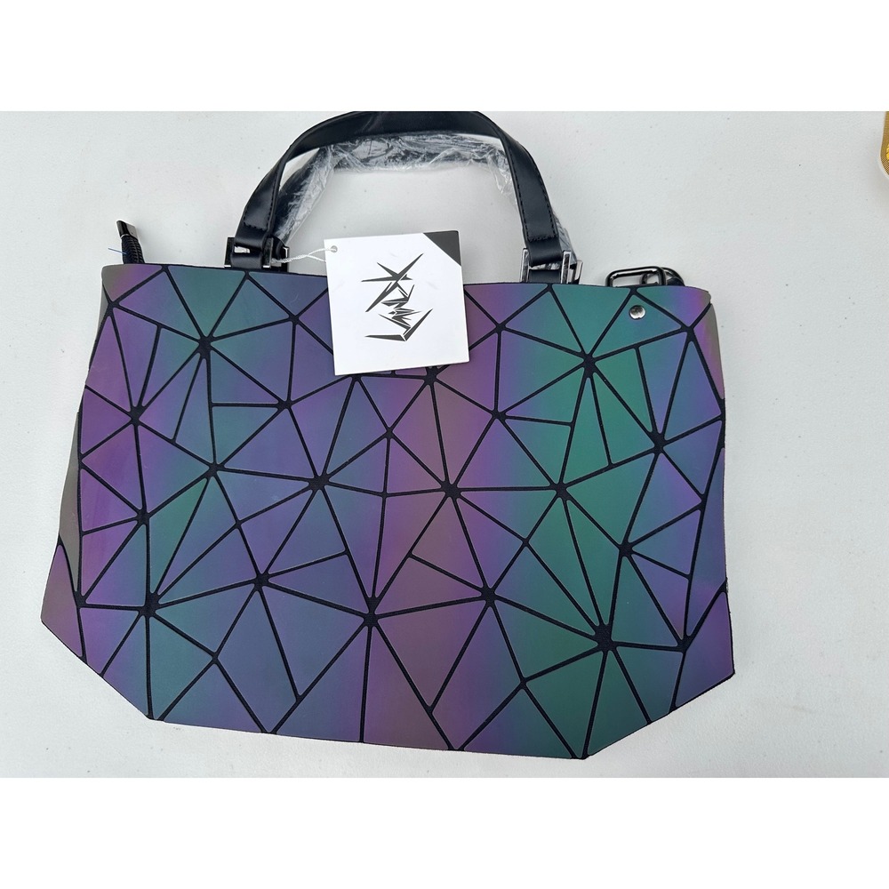 Geometric Holographic Iridescent Tote Bag Reflective Luminous Handbag Purple Hue